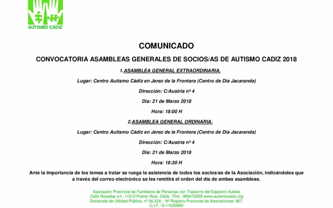 COMUNICADO: Convocatoria de Asambleas Generales de socios/as 2018